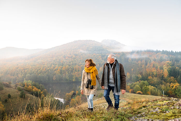 Couple walking outdoors